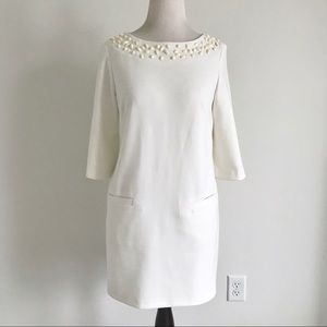 White Shift Dress with Jewels and Pockets